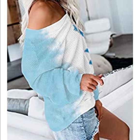 Blue Tie dye waffle knit sweater - Picture 3 of 3